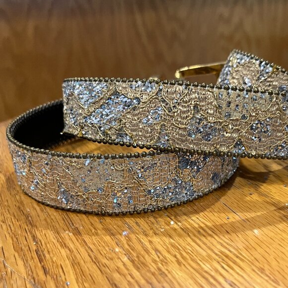 ELITE ACCESSORIES Glitter Embellished Silver/Gold Belt - Gold Buckle - EUC - Picture 5 of 7